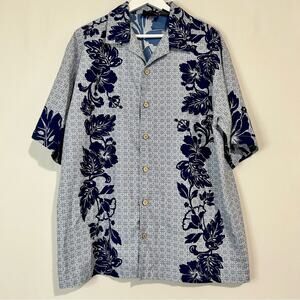 ODO Men’s Short Sleeve Hawaiian Print Button Down Shirt Blue Size Large EUC